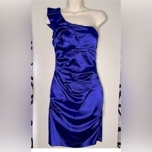Xscape  Blue One-Shoulder Dress